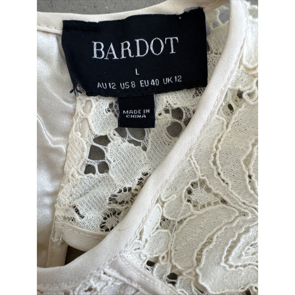 Bardot Cut Out Lace Dress Women 8 Oyster Long Sleeve Midi Cocktail - Picture 4 of 9